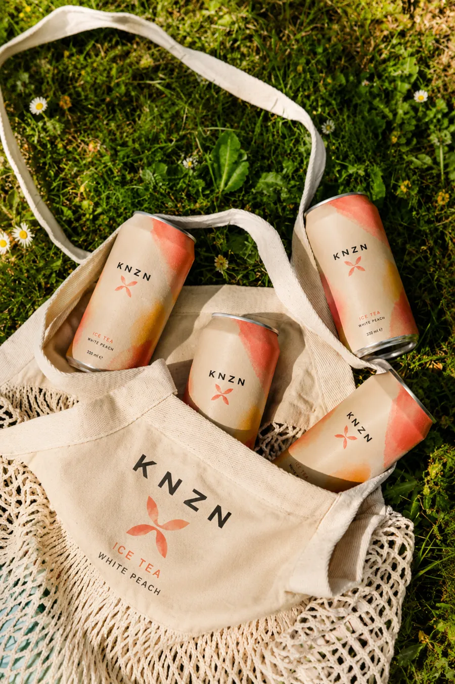 KNZN Dosen in Jutetasche im Gras